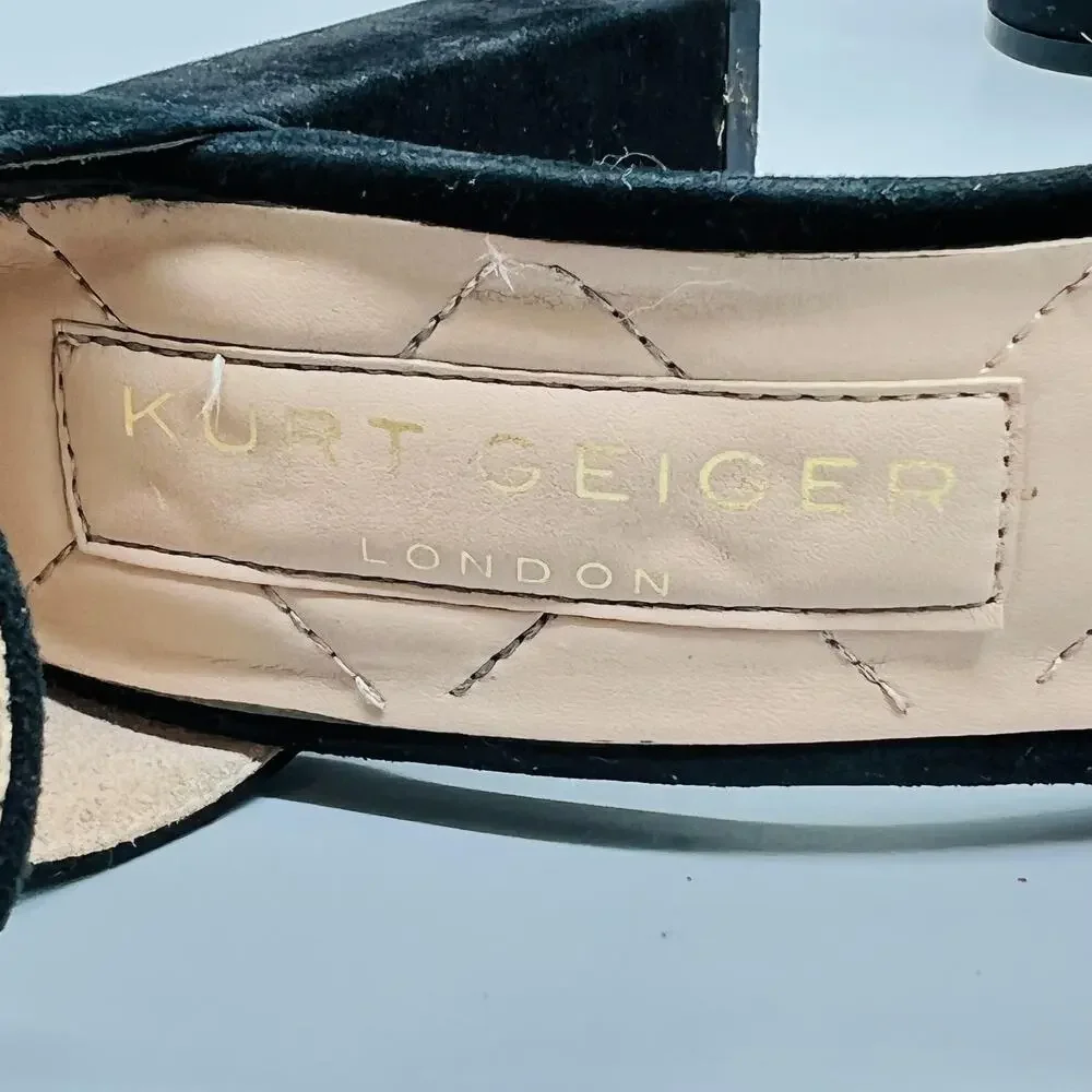 Kurt Geiger Sandals Womens 9 Black Leather Ankle Strap Block Heel Dress Shoes